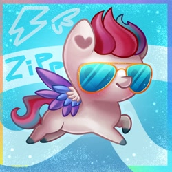 Size: 4000x4000 | Tagged: safe, artist:irinamar, imported from derpibooru, zipp storm, pegasus, pony, abstract background, absurd resolution, adorazipp, aviator sunglasses, aviators, blushing, chibi, colored wings, cute, female, g5, glasses, heart, heart ears, heart shaped, multicolored wings, raised hoof, solo, spread wings, sunglasses, unshorn fetlocks, wings