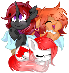 Size: 2604x2765 | Tagged: safe, artist:tigresss, imported from derpibooru, oc, oc only, oc:cinnamon, oc:cinnamon dust, oc:eternia atine, oc:making amends, pegasus, pony, colored wings, commission, high res, trio, two toned wings, wings, ych result