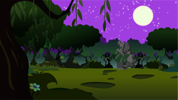 Size: 1190x672 | Tagged: safe, artist:hellswolfeh, imported from derpibooru, nightmare moon, luna eclipsed, season 2, background, everfree forest, full moon, moon, night, no pony, scenery, stars, statue