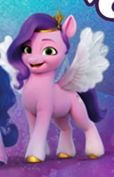 Size: 717x1104 | Tagged: safe, imported from derpibooru, izzy moonbow, pipp petals, pegasus, pony, unicorn, chubby, cropped, female, g5, looking at you, mare, official, offscreen character, open mouth, smiling, solo, solo focus