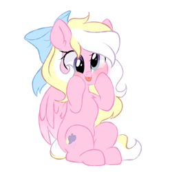 Size: 1000x1000 | Tagged: safe, artist:thieftea, imported from derpibooru, oc, oc only, oc:bay breeze, pegasus, pony, :p, blushing, bow, cute, female, hair bow, mare, ocbetes, pegasus oc, simple background, sketch, squishy cheeks, tongue out, white background, wings