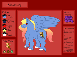 Size: 7689x5735 | Tagged: safe, artist:misskanabelle, imported from derpibooru, oc, oc only, oc:wintersong, pegasus, pony, clothes, female, hoof fluff, mare, pegasus oc, reference sheet, scarf, signature, solo, wings