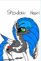 Size: 640x960 | Tagged: safe, artist:beamybutt, imported from derpibooru, oc, oc only, oc:shadow heart, pegasus, pony, eyelashes, female, mare, pegasus oc, raised hoof, simple background, smiling, solo, white background, wings