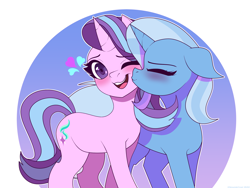 Size: 2400x1800 | Tagged: safe, artist:alexsc112, imported from derpibooru, starlight glimmer, trixie, pony, unicorn, cheek kiss, duo, eyes closed, female, heart, high res, kiss on the cheek, kissing, lesbian, mare, shipping, startrix