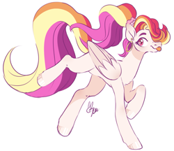 Size: 1037x896 | Tagged: safe, artist:polymercorgi, imported from derpibooru, oc, oc only, pegasus, pony, female, magical lesbian spawn, mare, offspring, parent:pinkie pie, parent:rainbow dash, parents:pinkiedash, pegasus oc, solo, spider web, tongue out