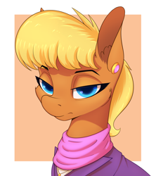 Size: 1600x1800 | Tagged: safe, artist:aquaticvibes, imported from derpibooru, ms. harshwhinny, earth pony, pony, bust, clothes, ear piercing, female, jacket, mare, piercing, portrait, scarf, solo