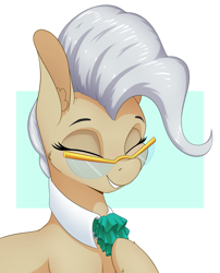 Size: 1700x2100 | Tagged: safe, artist:aquaticvibes, imported from derpibooru, mayor mare, earth pony, pony, bust, collar, cravat, eyes closed, female, glasses, mare, portrait, raised hoof, solo