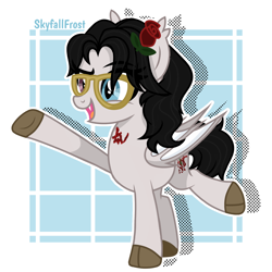 Size: 1448x1448 | Tagged: safe, artist:skyfallfrost, imported from derpibooru, oc, oc only, oc:crimson tide, bat pony, pony, extended trot pose, female, glasses, heterochromia, mare, solo