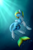 Size: 1983x3025 | Tagged: safe, artist:nocti-draws, imported from derpibooru, oc, oc only, original species, shark, shark pony, art trade, bubble, crepuscular rays, fish tail, male, nudity, ocean, sheath, solo, sunlight, swimming, tail, underwater, water