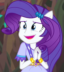 Size: 546x618 | Tagged: safe, imported from derpibooru, screencap, rarity, equestria girls, legend of everfree, cropped, open mouth, open smile, ponied up, smiling, solo