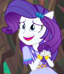 Size: 538x618 | Tagged: safe, imported from derpibooru, screencap, rarity, equestria girls, legend of everfree, cropped, open mouth, open smile, ponied up, smiling, solo