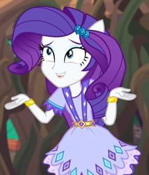 Size: 499x589 | Tagged: safe, imported from derpibooru, screencap, rarity, equestria girls, legend of everfree, cropped, ponied up, shrug, smiling, solo, tongue out