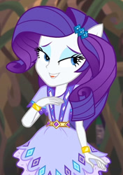 Size: 418x593 | Tagged: safe, imported from derpibooru, screencap, rarity, equestria girls, legend of everfree, cropped, lidded eyes, ponied up, smiling, solo, tongue out