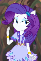Size: 419x618 | Tagged: safe, imported from derpibooru, screencap, rarity, equestria girls, legend of everfree, cropped, lidded eyes, ponied up, smiling, solo