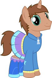 Size: 1516x2262 | Tagged: safe, artist:peternators, imported from derpibooru, trixie, oc, oc:heroic armour, pony, unicorn, boots, clothes, clothes swap, cosplay, costume, crossdressing, crossplay, dress, equestria girls outfit, hoodie, male, shoes, simple background, stallion, transparent background