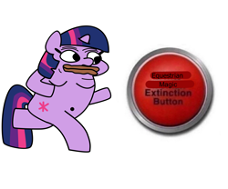 Size: 3000x2500 | Tagged: safe, artist:piropie, imported from derpibooru, twilight sparkle, anthro, unicorn, button, high res, meme, meme parody, pepe the frog, simple background, solo, text, twiggie