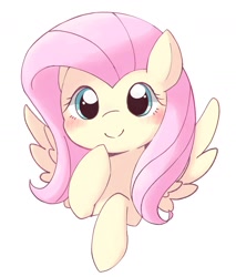 Size: 1259x1480 | Tagged: dead source, safe, artist:arrow__root, artist:ginmaruxx, imported from derpibooru, fluttershy, pegasus, pony, blushing, bust, cute, female, front view, full face view, hoof on chin, looking at you, mare, portrait, raised hoof, shyabetes, simple background, smiling, solo, spread wings, white background, wings