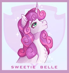 Size: 1950x2048 | Tagged: safe, artist:rubimlp6, imported from derpibooru, sweetie belle, pony, unicorn, alternate hairstyle, blaze (coat marking), chest fluff, coat markings, ear fluff, eyeshadow, facial markings, female, glitter, makeup, mare, markings, older, older sweetie belle, redesign, solo, sparkles