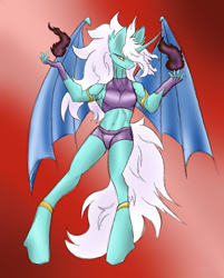 Size: 3048x3784 | Tagged: safe, artist:skygunner, imported from derpibooru, oc, oc only, unnamed oc, alicorn, anthro, bat pony, bat pony alicorn, pony, unguligrade anthro, alicorn oc, bat pony oc, bat wings, fire, high res, horn, long mane, solo, wings