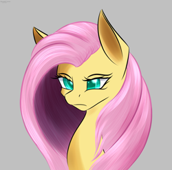 Size: 3035x3002 | Tagged: safe, artist:renarde-louve, imported from derpibooru, fluttershy, pegasus, pony, angry, bust, female, frown, gray background, high res, mare, peeved, portrait, simple background, solo, three quarter view