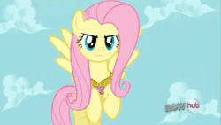 Size: 1920x1080 | Tagged: safe, edit, imported from derpibooru, screencap, fluttershy, pegasus, pony, keep calm and flutter on, season 3, 1080p, absurd file size, absurd gif size, all new, angry, animated, badass, blinking, element of kindness, eye shimmer, female, flutterbadass, gif, gritted teeth, hub logo, looking at you, mare, stare, text, the stare, wings, zoom, zoomed in