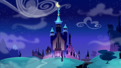 Size: 1192x670 | Tagged: safe, imported from derpibooru, season 5, the cutie re-mark, background, castle, night, no pony