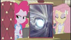 Size: 605x341 | Tagged: safe, deleted from derpibooru, imported from ponybooru, imported from twibooru, fluttershy, pinkie pie, equestria girls, friendship games, animated, banned from derpibooru, cake, doctor who, exploitable meme, food, fourth doctor, inside the cake meme, meme, obligatory pony, time vortex, tom baker