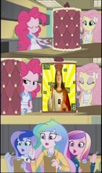 Size: 756x1279 | Tagged: safe, deleted from derpibooru, edit, edited screencap, imported from ponybooru, imported from twibooru, screencap, fluttershy, pinkie pie, princess cadance, princess celestia, princess luna, equestria girls, friendship games, banned from derpibooru, cake, comic, exploitable meme, food, gabe newell, inside the cake meme, meme, screencap comic, steam (software)