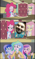 Size: 605x1024 | Tagged: safe, deleted from derpibooru, edit, edited screencap, imported from ponybooru, imported from twibooru, screencap, princess cadance, equestria girls, friendship games, banned from derpibooru, cake, comic, dean cadance, don kazim, exploitable meme, food, inside the cake meme, kazim, meme, obligatory pony, screencap comic