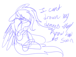 Size: 2048x1536 | Tagged: safe, artist:revenge.cats, imported from derpibooru, oc, oc only, oc:drizzling dasher, pegasus, pony, bring me the horizon, crying, doodle, emo, lyrics, sketch, solo, song reference, text, vent art