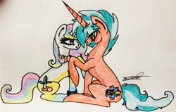 Size: 2885x1835 | Tagged: safe, artist:beamybutt, imported from derpibooru, oc, oc only, pony, unicorn, duo, horn, signature, traditional art, unicorn oc