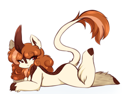 Size: 2235x1729 | Tagged: safe, artist:papilrux, imported from derpibooru, imported from ponybooru, oc, oc only, oc:kaiya, anthro, kirin, unguligrade anthro, breasts, female, horn, kirin oc, leonine tail, looking at you, simple background, solo, the pose, white background