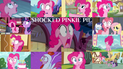 Size: 1280x721 | Tagged: safe, edit, edited screencap, editor:quoterific, imported from derpibooru, screencap, fluttershy, gummy, pinkie pie, prince rutherford, rarity, spike, twilight sparkle, alligator, dragon, earth pony, pegasus, pony, unicorn, 28 pranks later, baby cakes, friendship is magic, inspiration manifestation, luna eclipsed, make new friends but keep discord, mmmystery on the friendship express, party pooped, pinkie apple pie, pinkie pride, rock solid friendship, season 1, season 2, season 4, season 5, season 6, season 7, the last roundup, the mane attraction, cake, collage, eyes closed, female, food, friendship express, golden oaks library, male, mare, night, open mouth, scared, screaming, shocked, shocked expression, stallion, sugarcube corner, twilight's castle, unicorn twilight, volumetric mouth, wide eyes