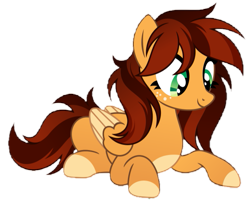 Size: 665x531 | Tagged: safe, artist:inaactive, artist:pumpkinpieforlife, edit, editor:nc-tv, imported from derpibooru, oc, oc only, oc:goldi, pegasus, pony, background removed, coat markings, colored wings, cropped, cute, freckles, gradient mane, looking at something, looking down, lying down, multicolored wings, ocbetes, pegasus oc, prone, simple background, smiling, socks (coat markings), transparent background, two toned mane, two toned wings, wings