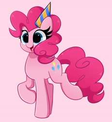 Size: 3489x3784 | Tagged: safe, artist:kittyrosie, imported from derpibooru, pinkie pie, earth pony, pony, commission, commission result, cute, diapinkes, happy, hat, high res, party hat, simple background, smiling, solo, trotting