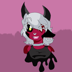 Size: 3120x3120 | Tagged: safe, artist:juanluuis8, imported from derpibooru, lord tirek, centaur, anthony afton, background, black clothes, breasts, gatito parrado, gey hair, high res, horns, jahir e. navarrete, jewelry, lady tirek, melted, my little momos: papu's mytology, necklace, rule 63, smiling, solo, sweetie drop administrador papus :3, tendril