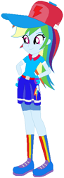 Size: 218x600 | Tagged: safe, artist:selenaede, artist:user15432, imported from derpibooru, rainbow dash, human, equestria girls, base used, base:selenaede, baseball cap, belt, blue dress, cap, clothes, cutie mark, cutie mark on clothes, gloves, golf, hand on hip, hands on hip, hat, rainbow socks, red hat, shoes, sneakers, socks, solo, sports, sports outfit, sporty style, striped socks