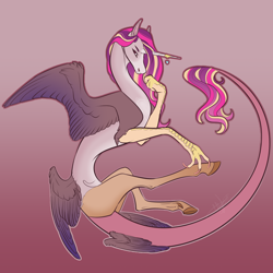 Size: 3000x3000 | Tagged: safe, artist:colbyfoxx, imported from derpibooru, oc, oc only, draconequus, hybrid, female, high res, interspecies offspring, offspring, parent:discord, parent:princess cadance, parents:discodance, solo