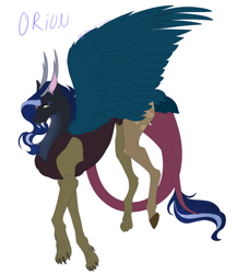 Size: 2532x2922 | Tagged: safe, artist:colbyfoxx, imported from derpibooru, oc, oc only, oc:orion, draconequus, hybrid, high res, interspecies offspring, male, offspring, parent:discord, parent:princess luna, parents:lunacord, simple background, solo, white background