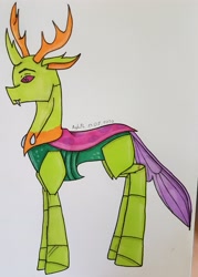 Size: 2786x3889 | Tagged: safe, artist:agdapl, imported from derpibooru, thorax, changedling, changeling, high res, king thorax, male, solo, traditional art