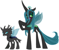 Size: 4096x3483 | Tagged: safe, artist:agdapl, edit, idw, imported from derpibooru, queen chrysalis, changeling, changeling queen, fiendship is magic, crown, duo, female, hoof on chest, jewelry, raised hoof, regalia, simple background, transparent background