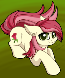 Size: 2993x3592 | Tagged: safe, artist:gleamydreams, imported from derpibooru, roseluck, earth pony, pony, crouching, cute, cuteluck, female, floppy ears, high res, looking at you, mare, rosabetes, smiling, solo