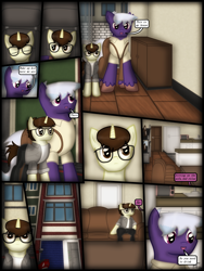 Size: 1750x2333 | Tagged: safe, artist:99999999000, imported from derpibooru, oc, oc only, oc:cwe, oc:firearm king, earth pony, pony, unicorn, comic:visit, clothes, comic, couch, kitchen, living room, male, refrigerator