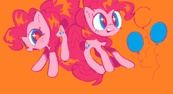 Size: 873x479 | Tagged: safe, artist:drmisland, imported from derpibooru, pinkie pie, earth pony, pony, balloon, blushing, cute, diapinkes, jumping, looking at you, party balloon, simple background, starry eyes, wingding eyes