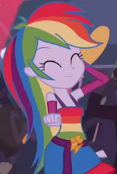 Size: 1920x2844 | Tagged: safe, imported from derpibooru, screencap, rainbow dash, equestria girls, equestria girls (movie), ^^, belt, clothes, cropped, cute, cutie mark, cutie mark on clothes, dancing, dashabetes, eyes closed, fall formal outfits, female, fingerless gloves, gloves, male, sleeveless, smiling, solo focus