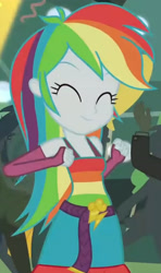 Size: 1920x3249 | Tagged: safe, imported from derpibooru, screencap, rainbow dash, equestria girls, equestria girls (movie), ^^, belt, clothes, cropped, cute, cutie mark, cutie mark on clothes, dancing, dashabetes, eyes closed, fall formal outfits, female, fingerless gloves, gloves, male, sleeveless, smiling, solo focus