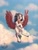 Size: 1440x1920 | Tagged: safe, artist:alrumoon.art, artist:alrumoon_art, imported from derpibooru, oc, oc only, pegasus, pony, clothes, cloud, flying, open mouth, open smile, peace sign, scarf, sky, smiling, solo, wing gesture, wings