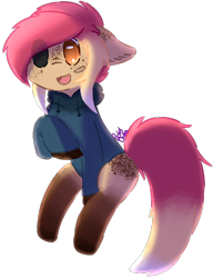 Size: 524x682 | Tagged: safe, artist:pasteldraws, imported from derpibooru, oc, oc only, oc:cameron, earth pony, pony, clothes, freckles, hoodie, missing eye, simple background, sitting, solo, transparent background