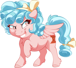Size: 1605x1446 | Tagged: safe, alternate version, artist:denny vixie, artist:dvixie, imported from derpibooru, cozy glow, pegasus, pony, commission, evil grin, female, filly, grin, looking back, raised hoof, simple background, smiling, solo, transparent background