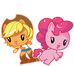 Size: 555x495 | Tagged: safe, imported from derpibooru, applejack, pinkie pie, earth pony, human, pony, equestria girls, cutie mark crew, simple background, toy, transparent background, vector, white outline